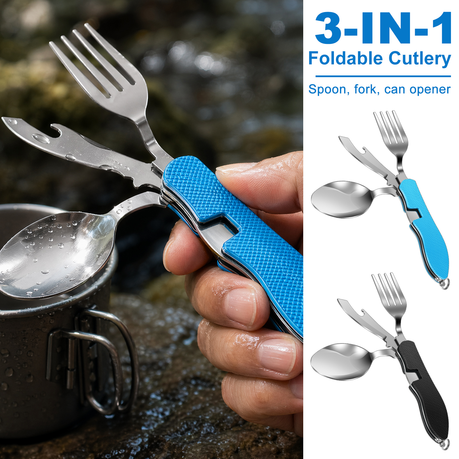 Camping Cooking And Cutlery Set - Multifunction 3 in 1 Camping Utensils