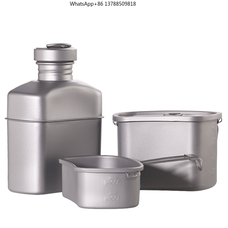 Camping Cooking Mess Kit - Outdoor Camping Titanium Drinkware Set Canteen