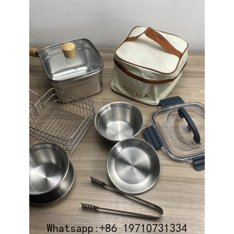 Camping Cooking Set Detachable Handle - Stainless Steel Multifunctional Deep Fryer Camping
