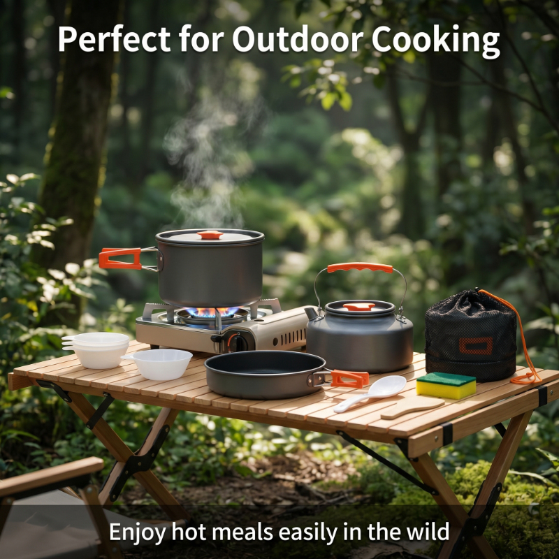 Camping Cooking One Pot - 10PCS Ultralight Aluminum Camping Cookware Set