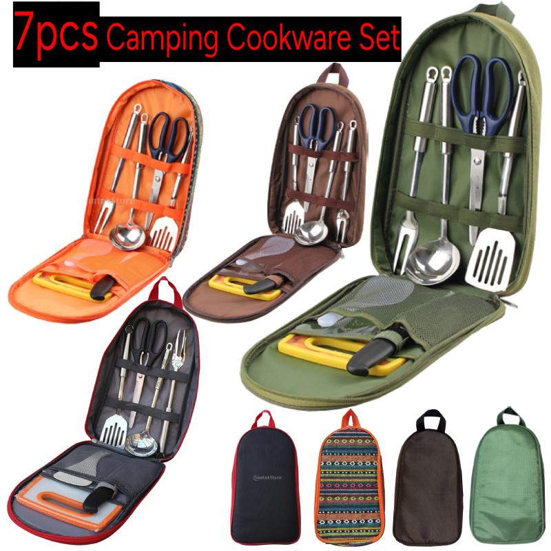Camping Cooking Container - 7pcs Camping Kitchen Utensil Set with