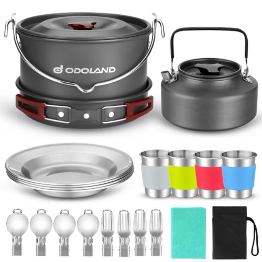 Camping Cooking Mess Kit - 22pcs Camping Cookware Mess Kit, Large