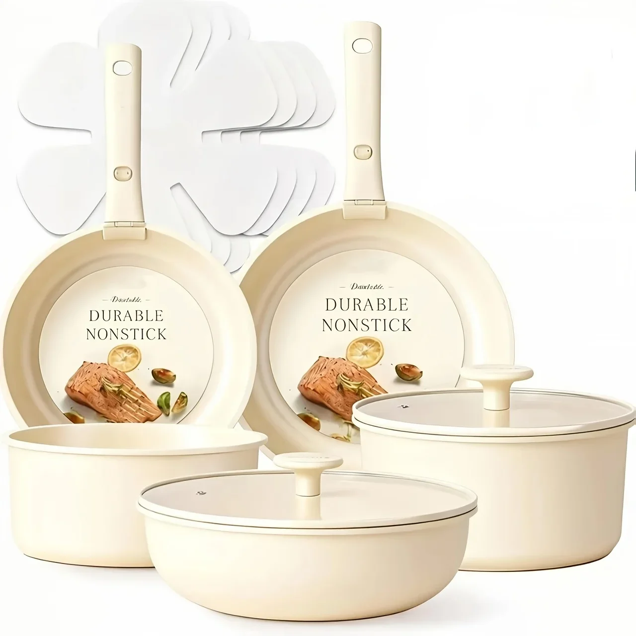 Camping Cooking Set Detachable Handle - 12pcs -in- Non-Stick Cookware Set with