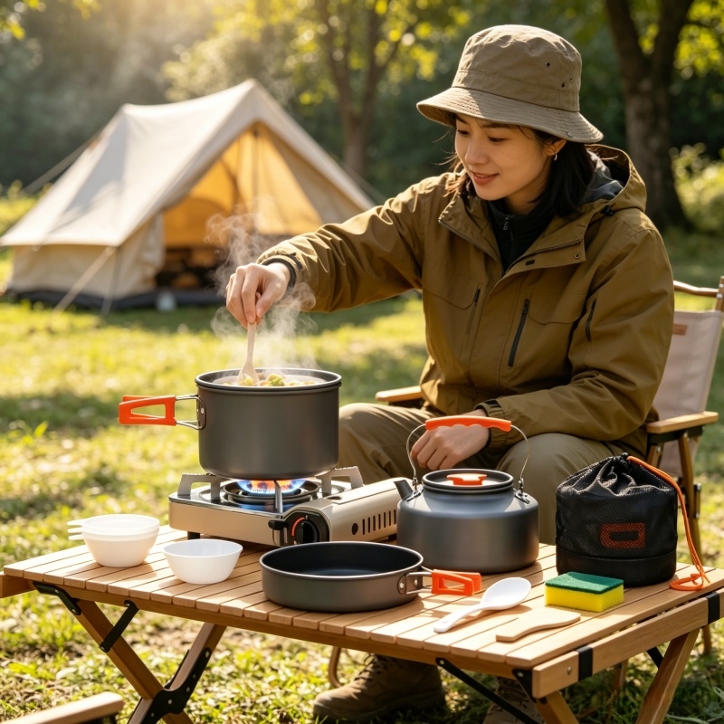 Camping Cooking Cylinder - Camping Cookware Set Outdoor Pot Tableware