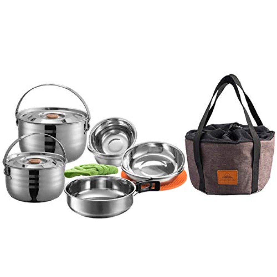 Camping Cooking Mess Kit - CAMPINGMOON Camping Cookware Set Stainless Steel