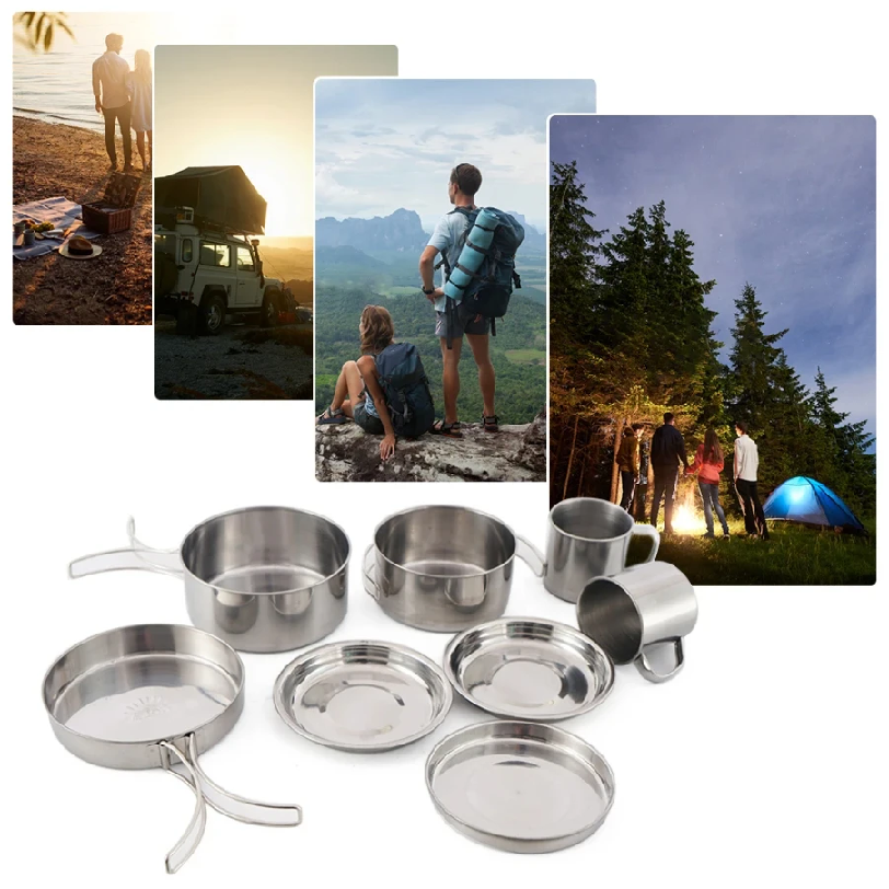 8pcs/Set Camping Cookware Mess - Camping Cooking Mess Kit ulasan dan harga