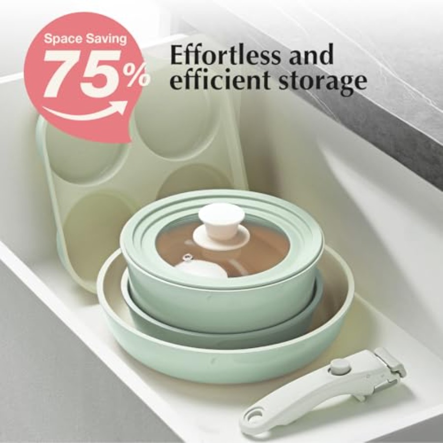 Ceramic Pots and Pans Set Non  - Camping Cooking Set Detachable Handle ulasan dan harga