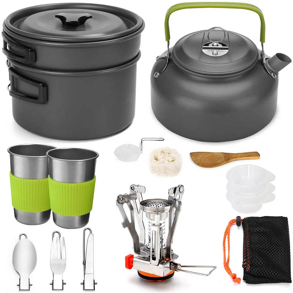 Aluminum Alloy Portable Outdoo - Camping Cooking Set With Kettle ulasan dan harga