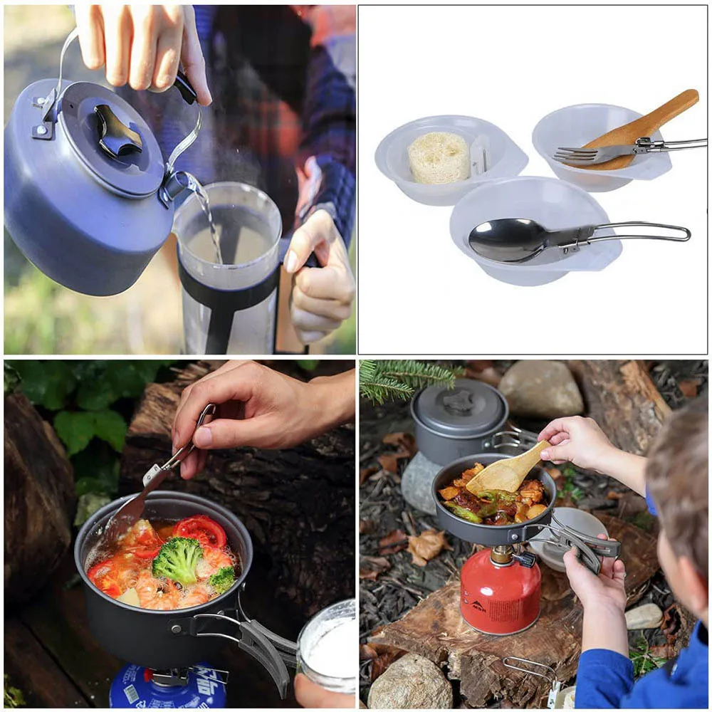 Aluminum Alloy Portable Outdoo - Camping Cooking Set With Kettle ulasan dan harga