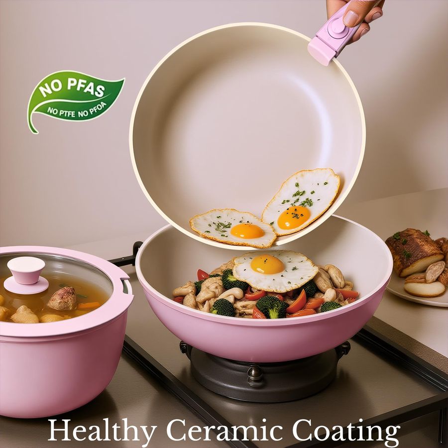 Pots and Pans Set Non Stick, C - Camping Cooking Set Detachable Handle ulasan dan harga
