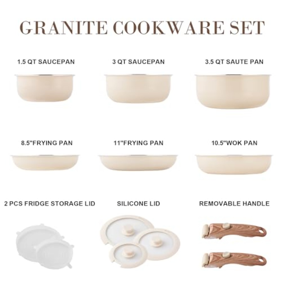 Beige Nonstick Cookware Set wi - Camping Cooking Set Detachable Handle ulasan dan harga