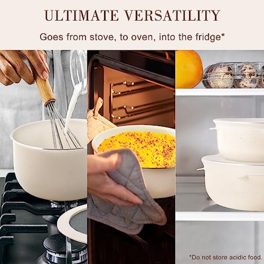 Beige Nonstick Cookware Set wi - Camping Cooking Set Detachable Handle ulasan dan harga