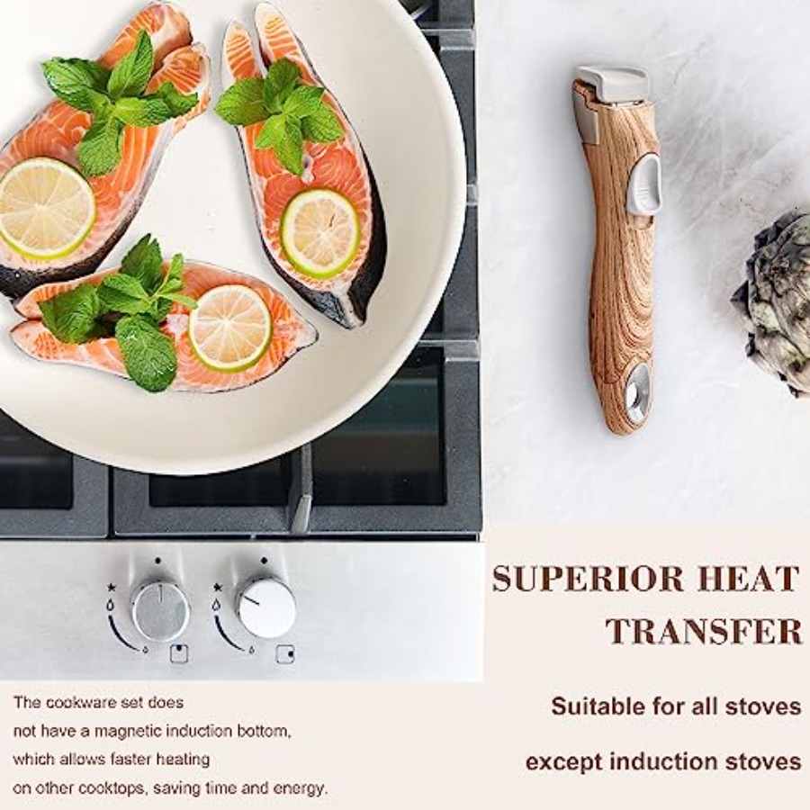 Beige Nonstick Cookware Set wi - Camping Cooking Set Detachable Handle ulasan dan harga