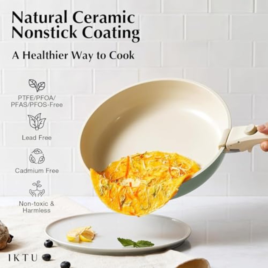 Ceramic Pots and Pans Set Non  - Camping Cooking Set Detachable Handle ulasan dan harga