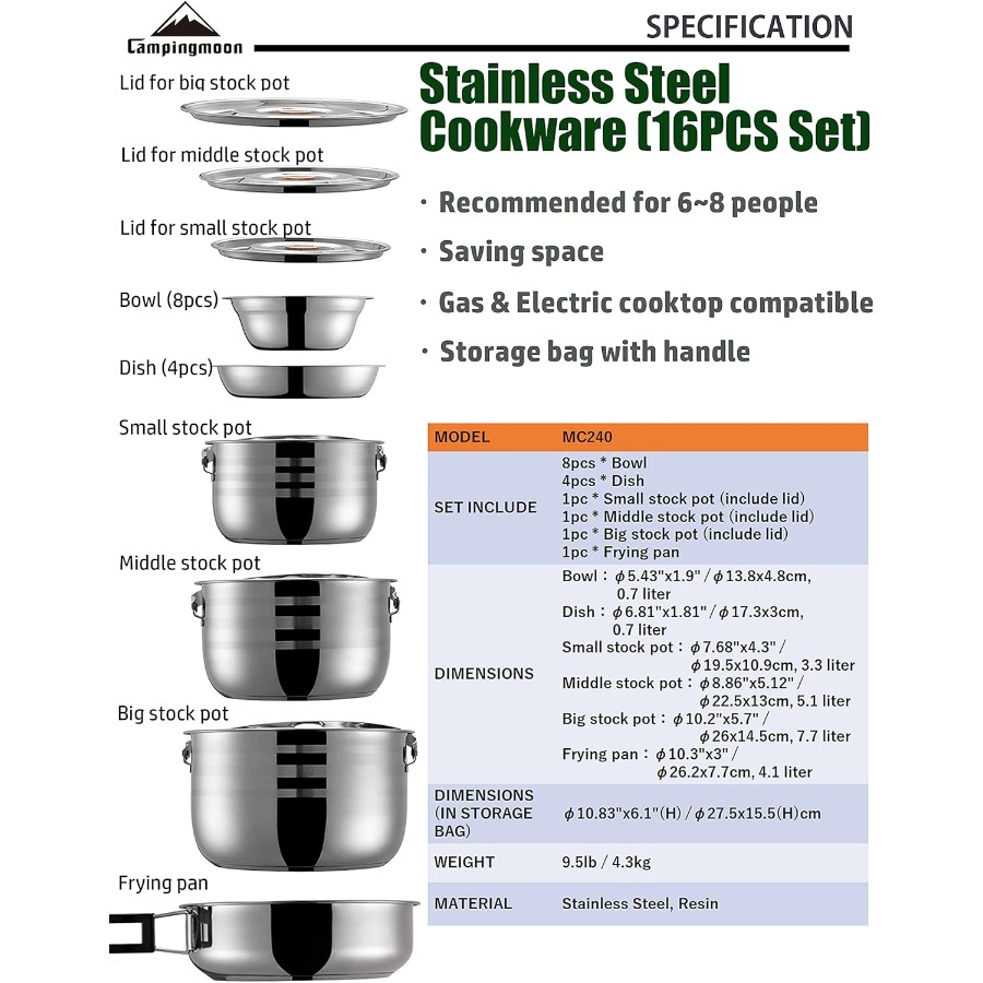 CAMPINGMOON Camping Cookware S - Camping Cooking Mess Kit ulasan dan harga