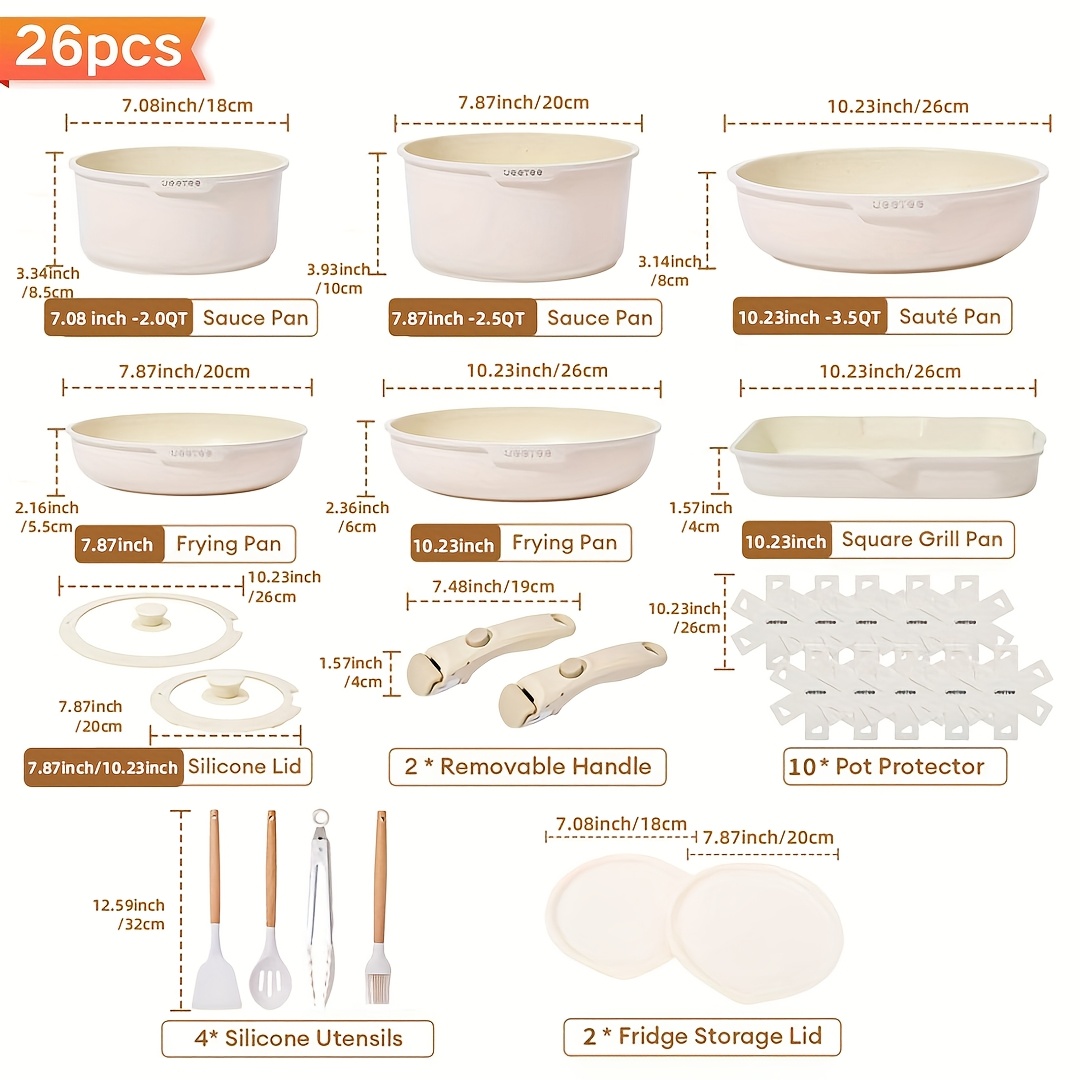 16/26pcs, Non-Stick Cookware S - Camping Cooking Set Detachable Handle ulasan dan harga
