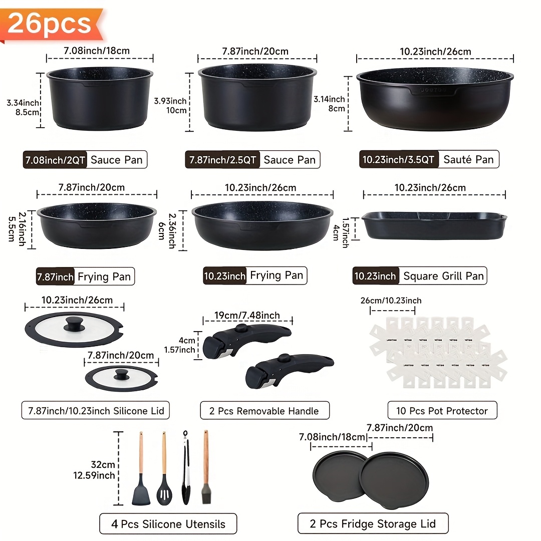 16/26pcs, Non-Stick Cookware S - Camping Cooking Set Detachable Handle ulasan dan harga
