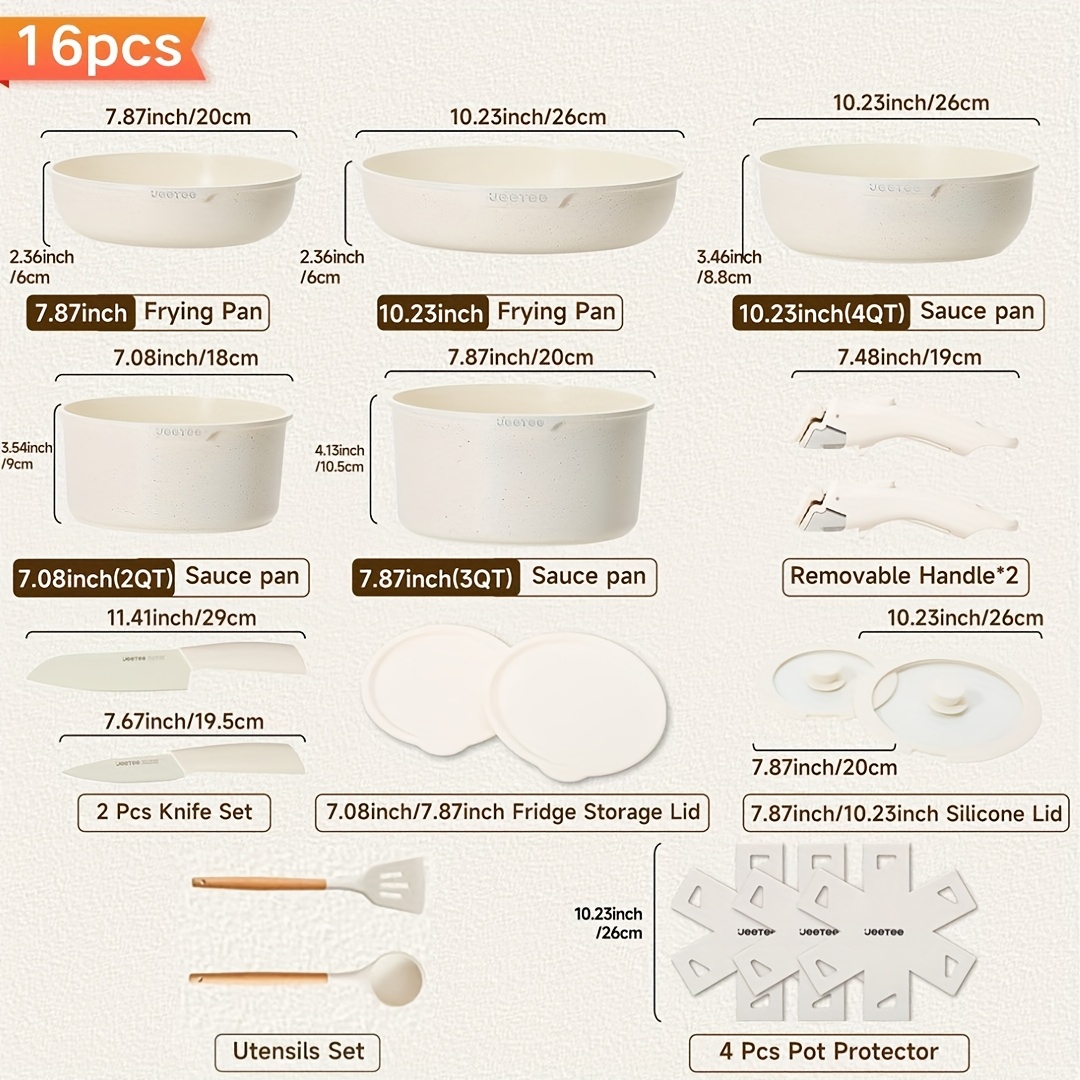 16/26pcs, Non-Stick Cookware S - Camping Cooking Set Detachable Handle ulasan dan harga
