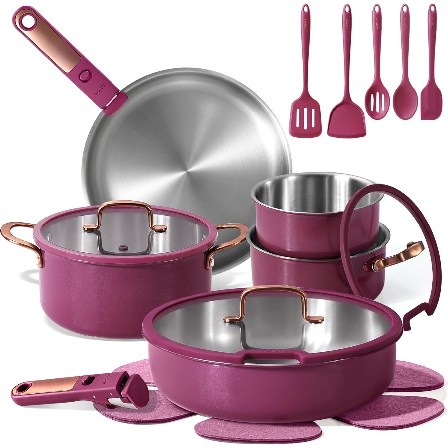 19pcs TriPly Stainless Steel C - Camping Cooking Set Detachable Handle ulasan dan harga