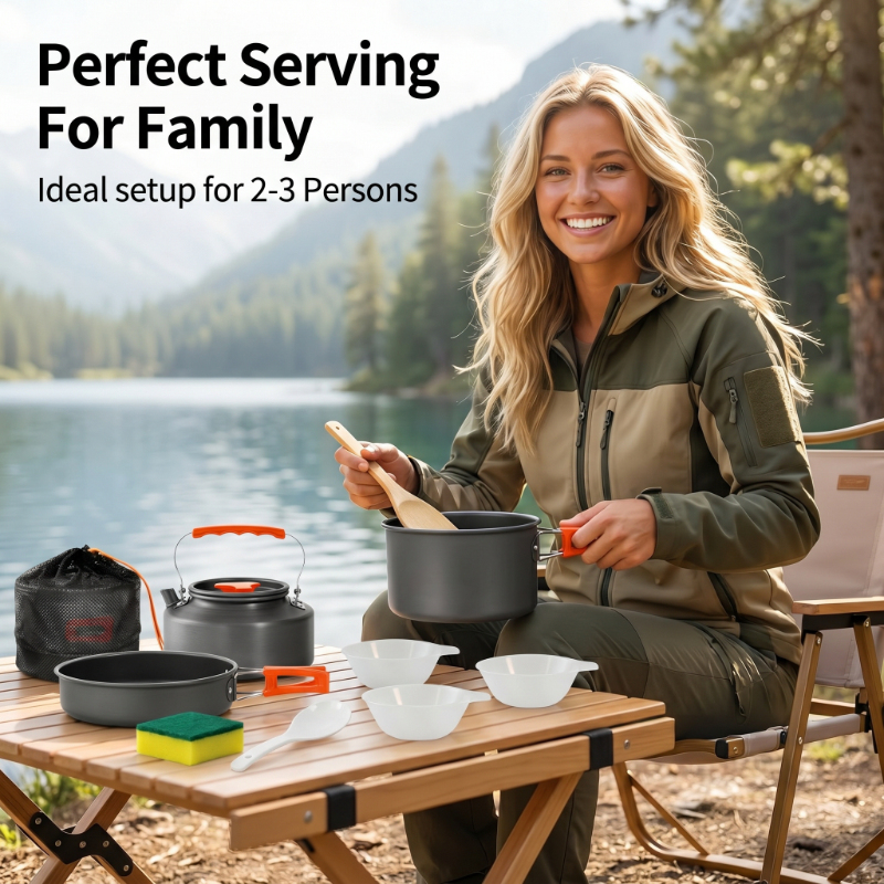 10PCS Ultralight Portable Alum - Camping Cooking Set With Kettle ulasan dan harga