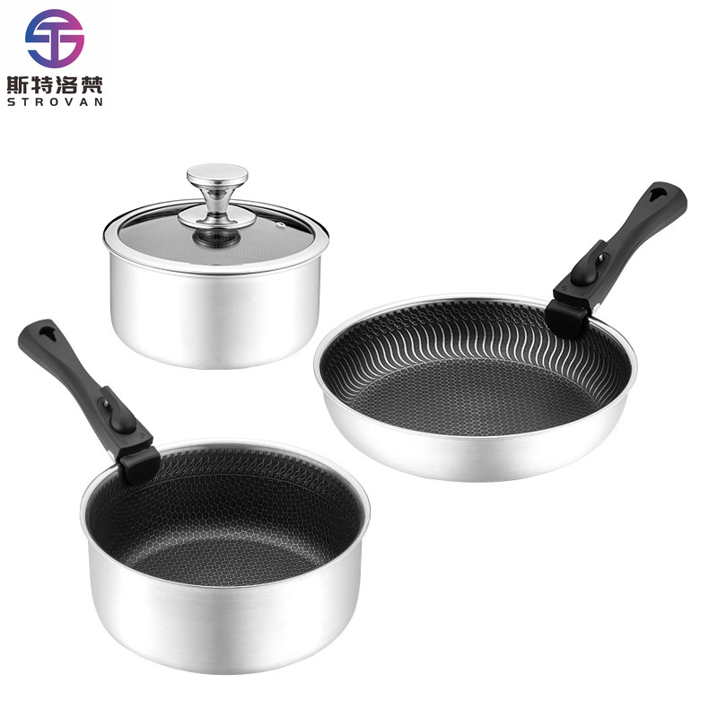 6 Pcs 3-ply Stainless Steel Co - Camping Cooking Set Detachable Handle ulasan dan harga