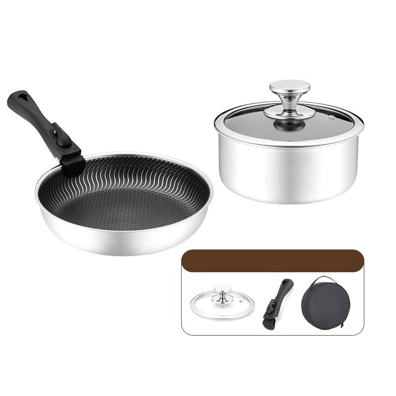 6 Pcs 3-ply Stainless Steel Co - Camping Cooking Set Detachable Handle ulasan dan harga