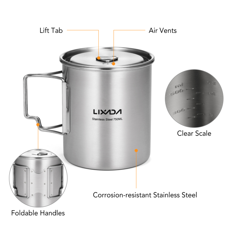 Lixada 750ml Cup Outdoor Stain - Camping Cooking And Cutlery Set ulasan dan harga