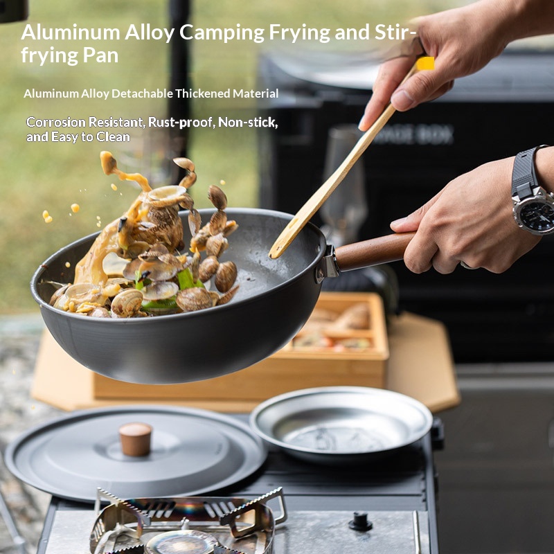 Outdoor Aluminum Alloy Wok Wit - Camping Cooking Set Detachable Handle ulasan dan harga