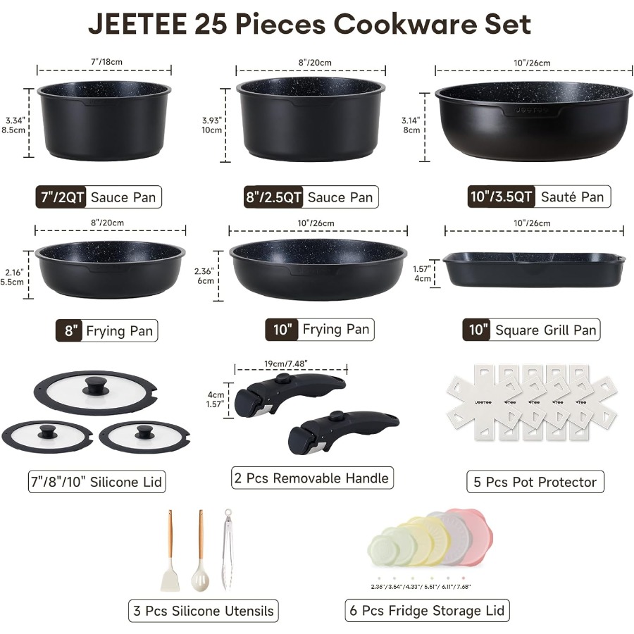 25pcs Non-Stick Detachable Han - Camping Cooking Set Detachable Handle ulasan dan harga